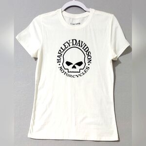 Harley Davidson Women’s White‎ T-Shirt Size Small Black Skull NWOT